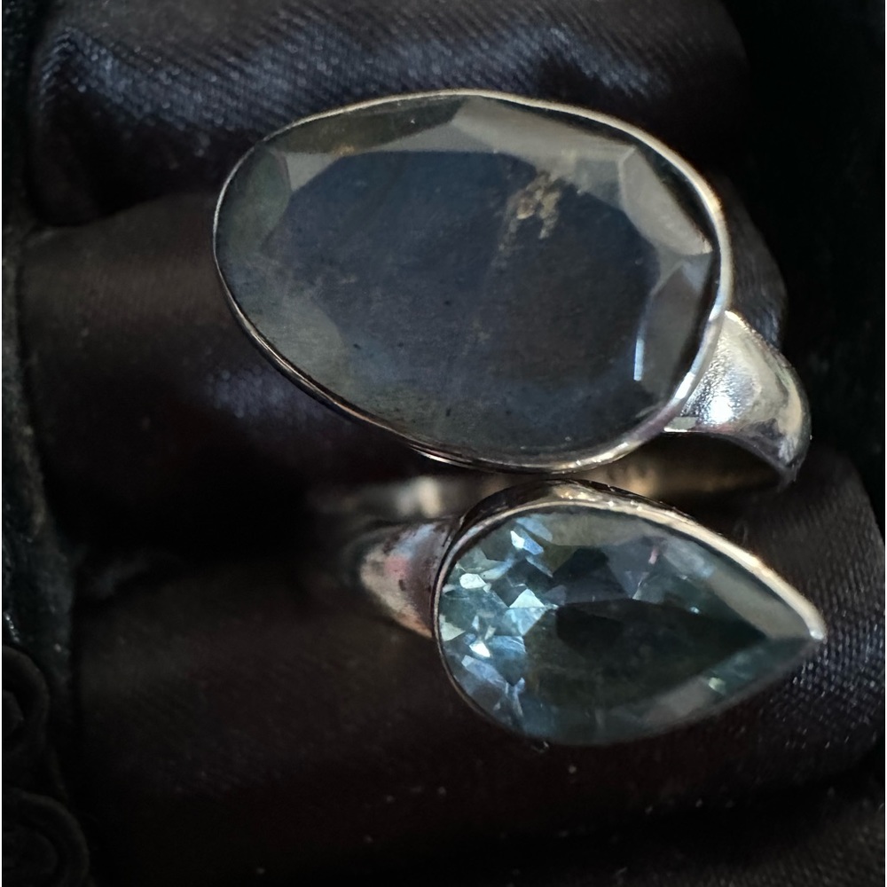 Sterling Silver Labradorite and Blue Topaz Ring Size 7